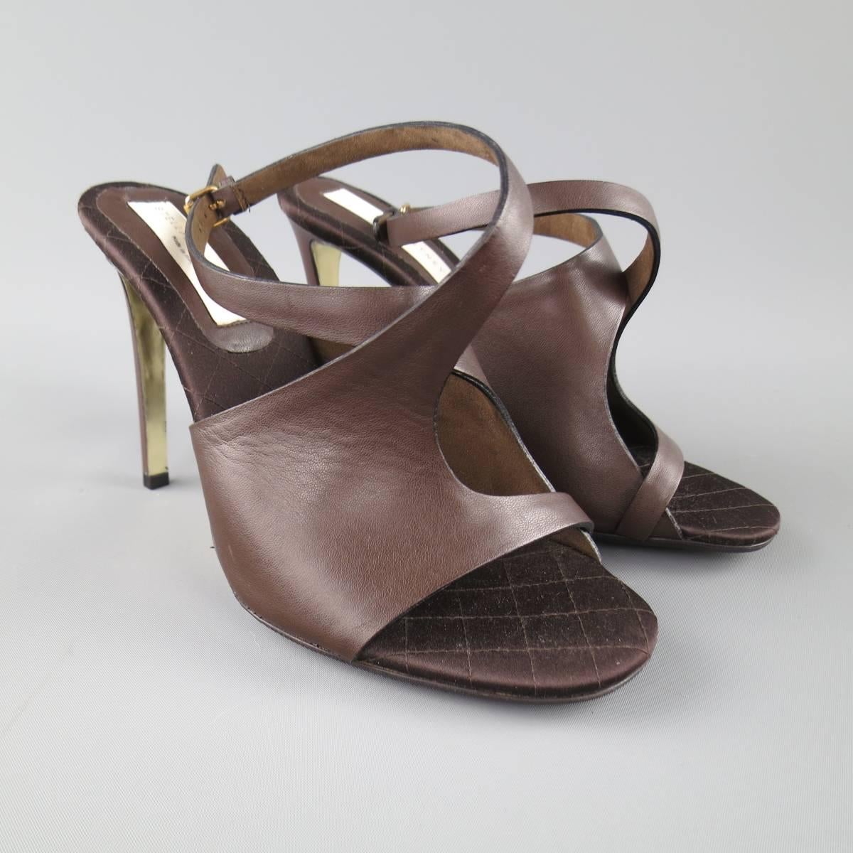STELLA McCARTNEY Größe 10.5 Braune Peep Toe-Sandalen aus Kunstleder mit Knöchelriemen (Schwarz)