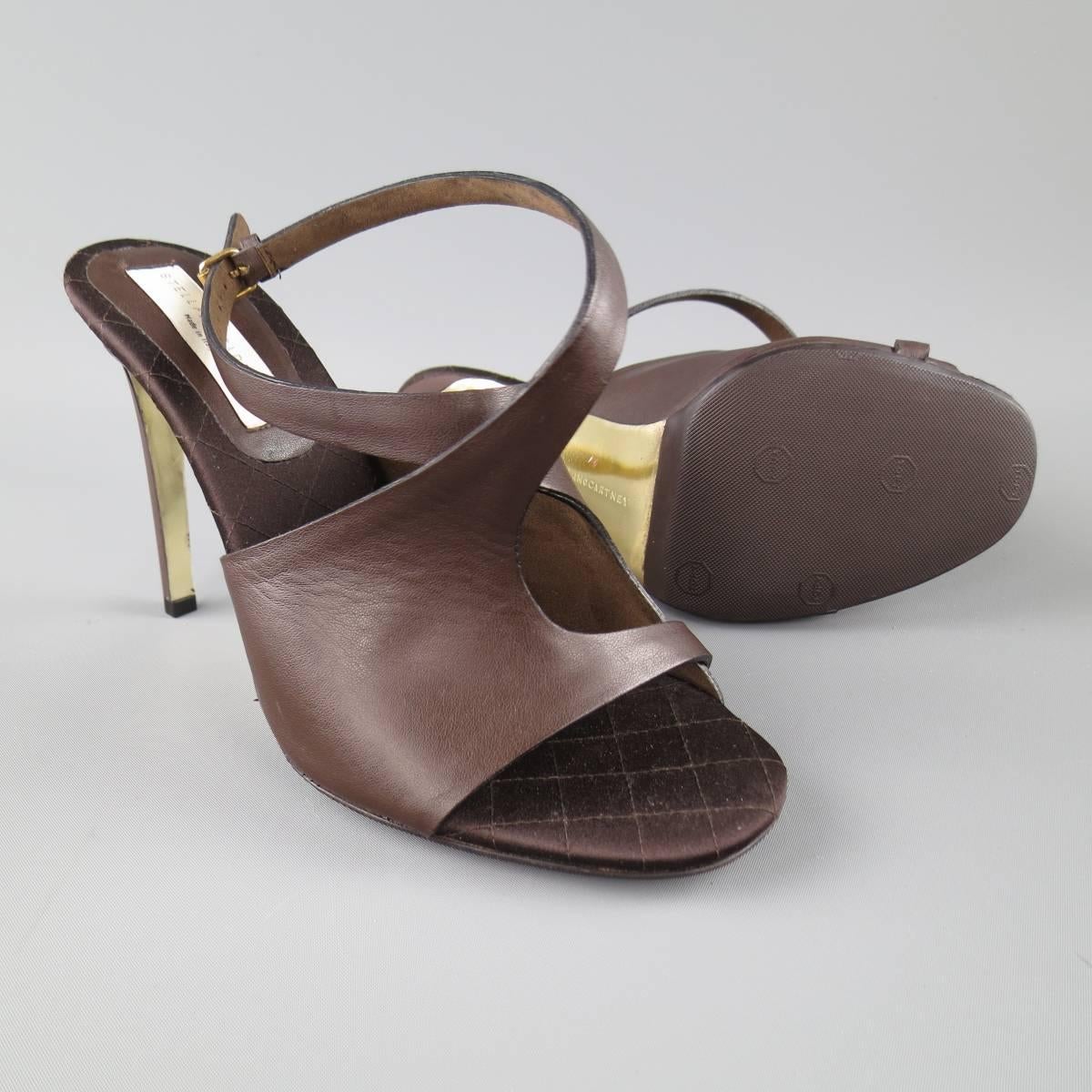 STELLA McCARTNEY Größe 10.5 Braune Peep Toe-Sandalen aus Kunstleder mit Knöchelriemen Damen
