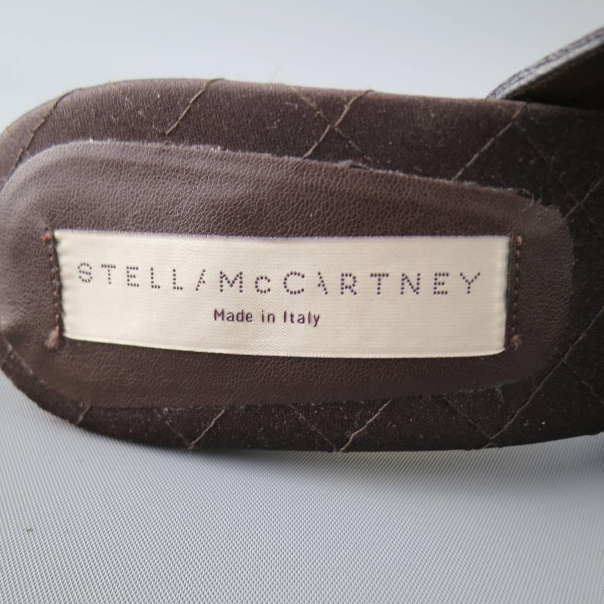 Black STELLA McCARTNEY Size 10.5 Brown Faux Leather Peep Toe Ankle Strap Sandals