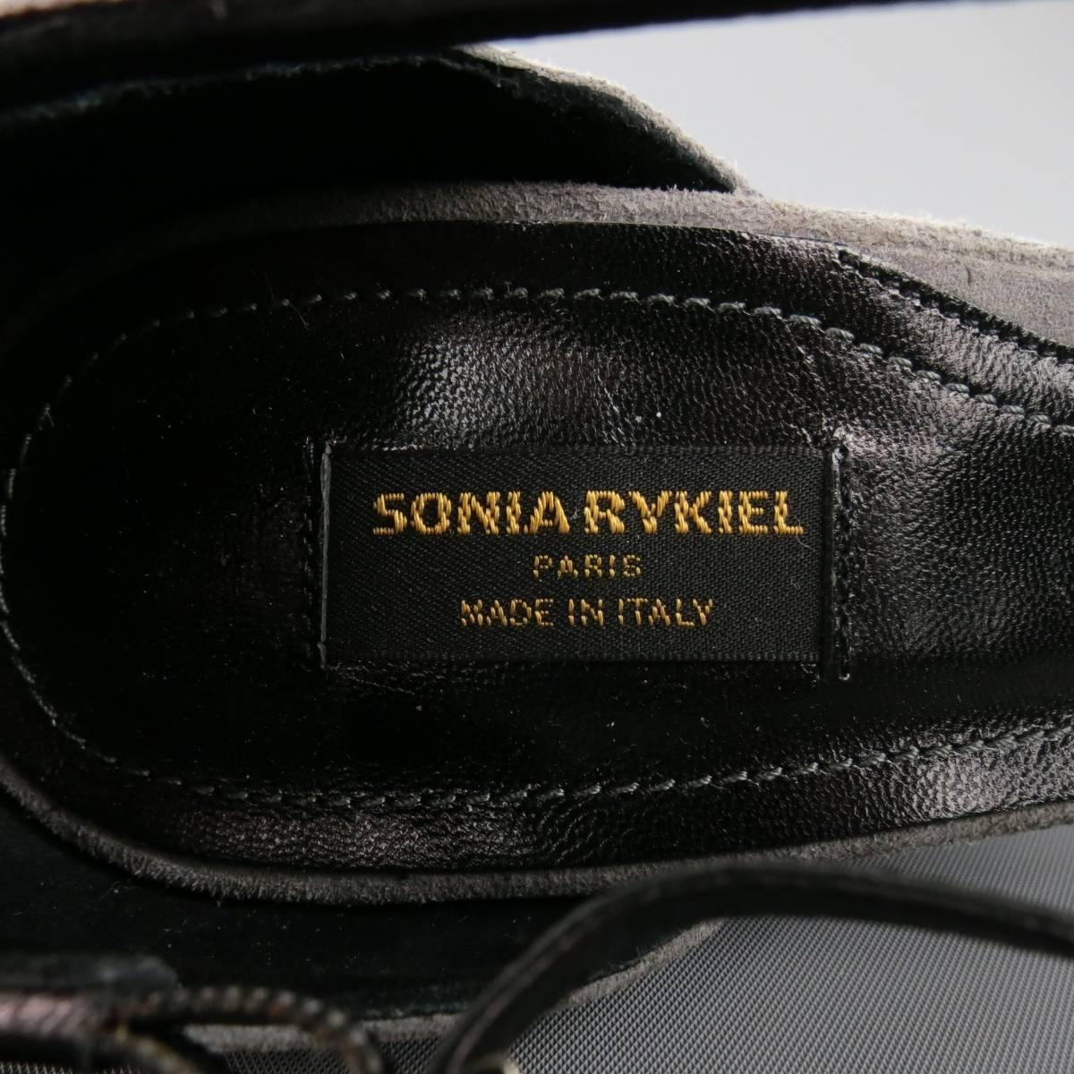 SONIA RYKIEL Size 10 Grey & Purple Suede T-strap Pumps In Good Condition In San Francisco, CA