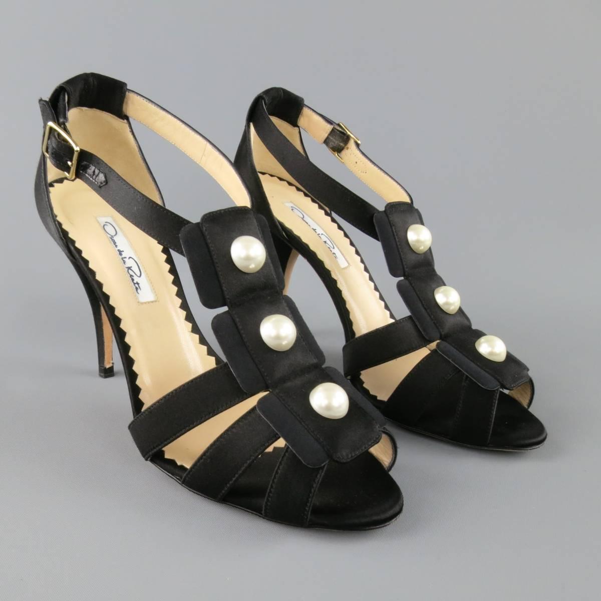 Women's OSCAR DE LA RENTA Size 7.5 Black Silk Strappy Sandals
