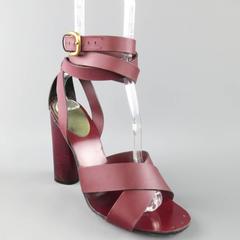GUCCI Size 9.5 Burgundy Leather Chunky Heel Wrap Strap Sandals