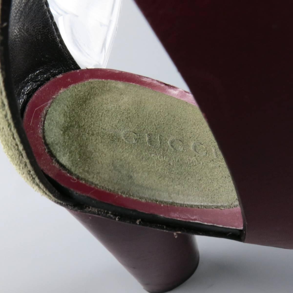 GUCCI Size 9.5 Burgundy Leather Chunky Heel Wrap Strap Sandals 3