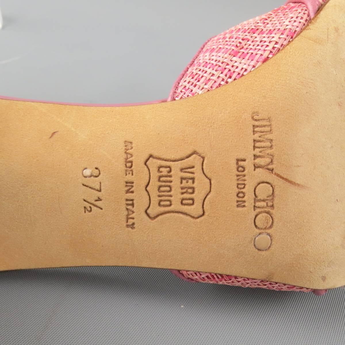 JIMMY CHOO Size 7.5 Pink Woven Raffia & Leather Open Toe Mules 3