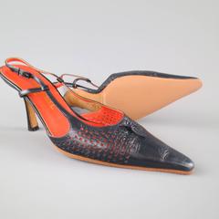 CHANEL Size 7.5 Navy Perforated Leather Slingback Pumps