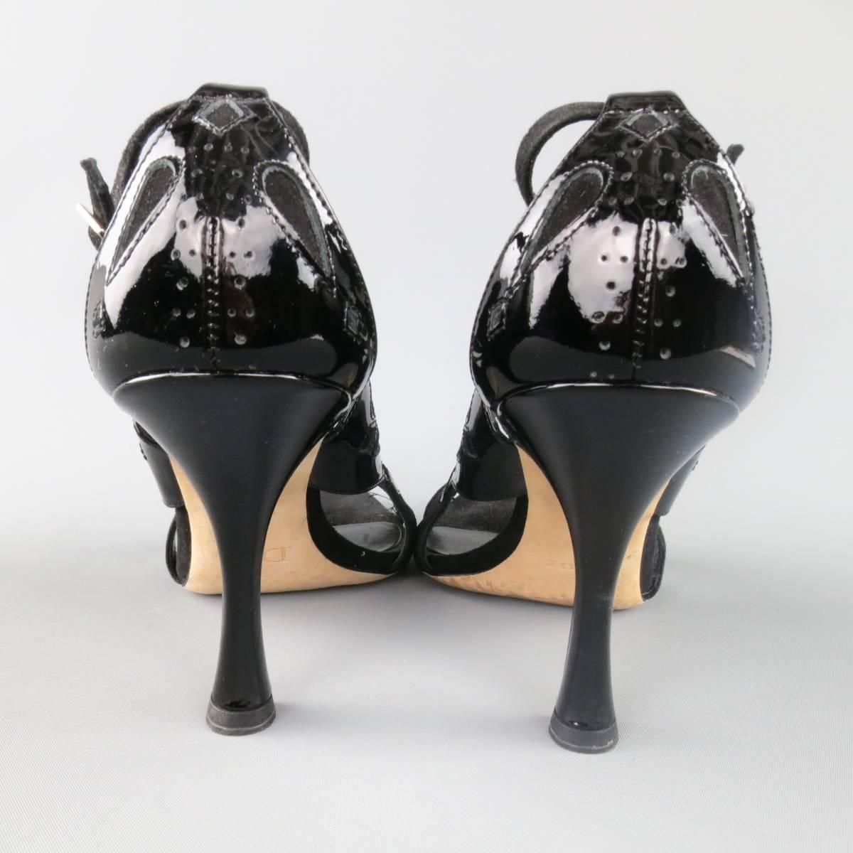 CHRISTIAN DIOR Size 11 Black Patent Leather Mary Jane Sandals Heels In Excellent Condition In San Francisco, CA