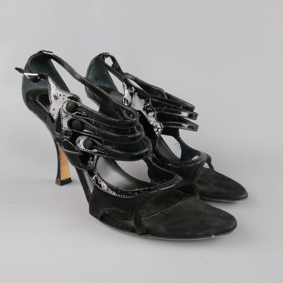 black patent leather sandals heels