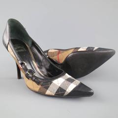 BURBERRY Size 10 Signature Plaid & Black Leather Buckle Pumps