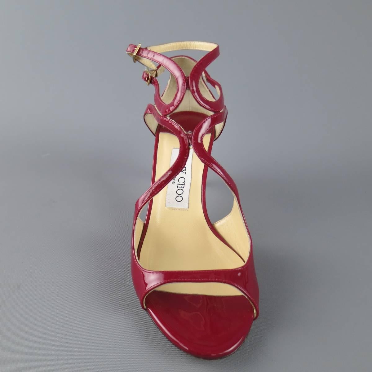 Women's JIMMY CHOO Size 6 Burgundy Red Patent Leather Lang Strappy Sandals