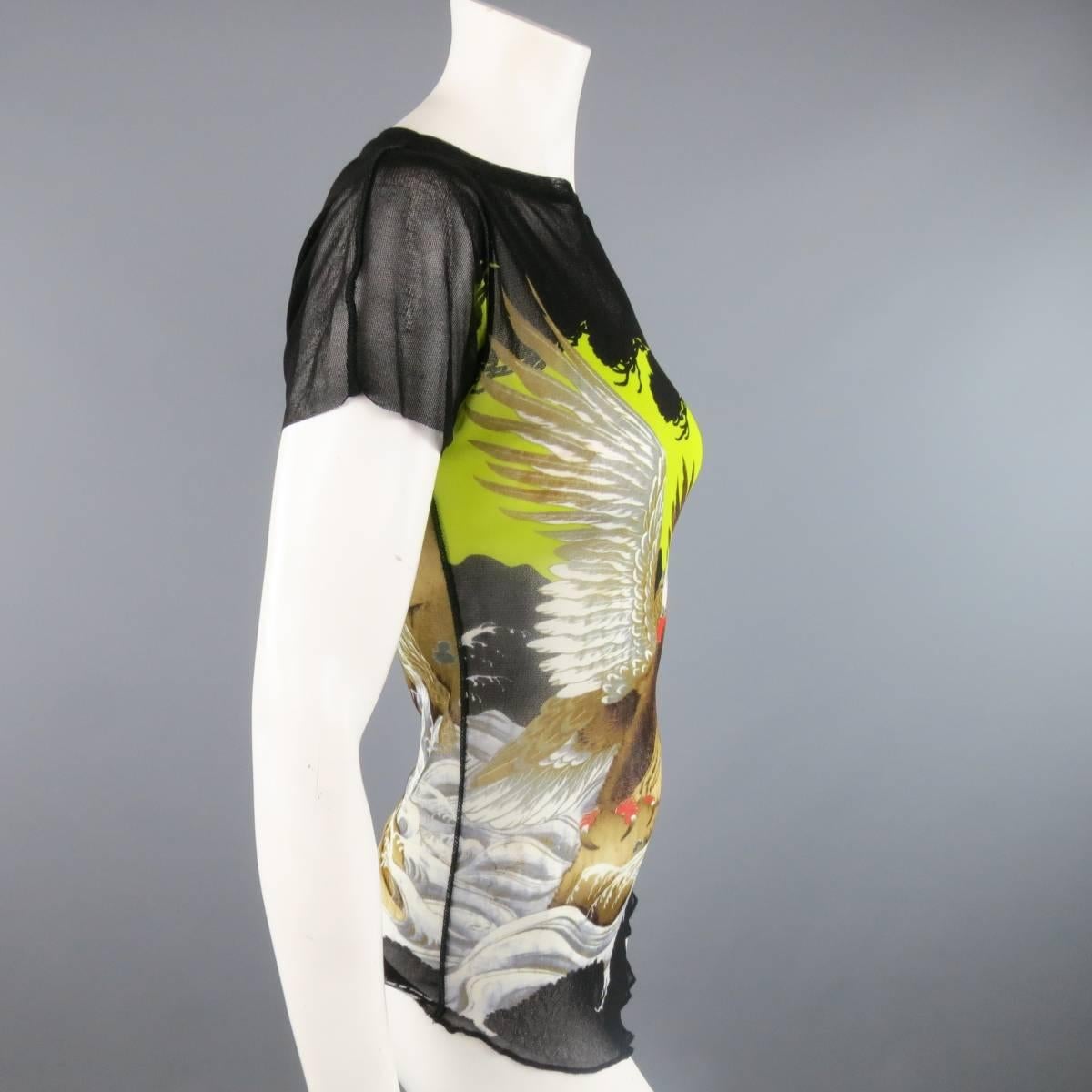 JEAN PAUL GAULTIER Size M Black & Green Micro Mesh Short Sleeve T-shirt In Excellent Condition In San Francisco, CA