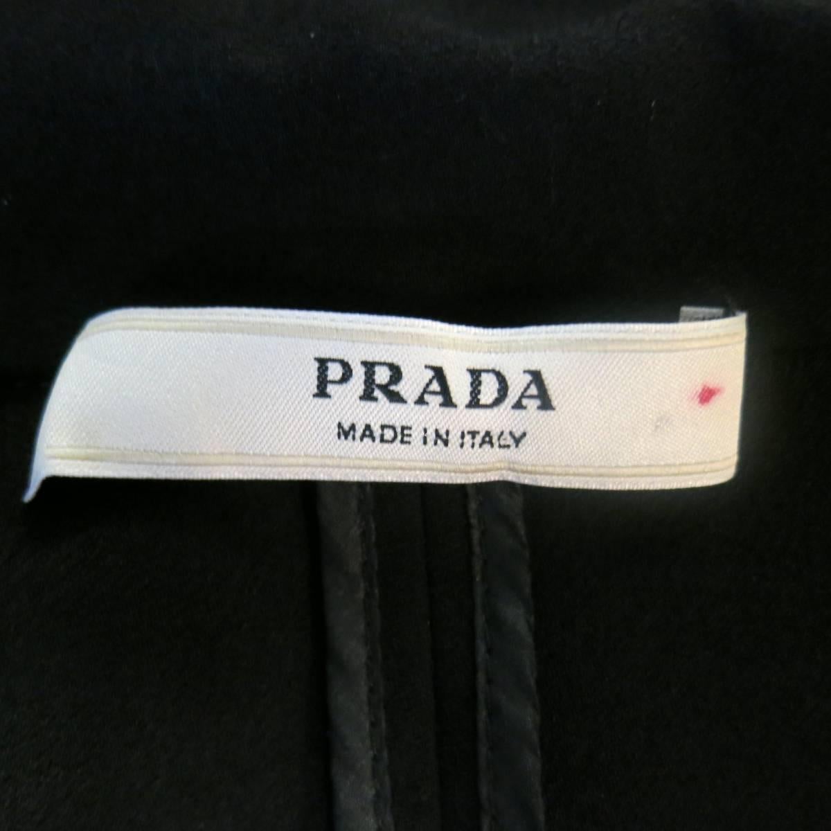 PRADA Size 8 Black Crepe Pleated Bust Gold Leather Trim Shirt Jacket 3