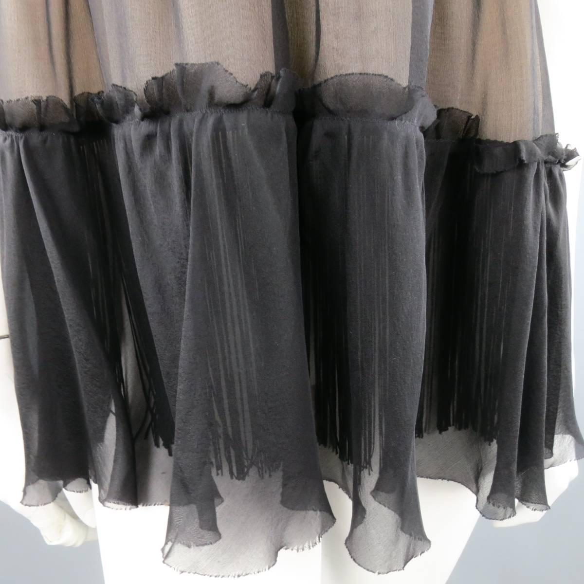 D&G Black & Beige Chiffon & Fringe Lingerie Inspired Camisole Blouse In Good Condition In San Francisco, CA