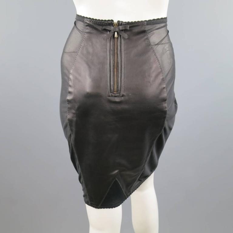 Jean Paul Gaultier Black Leather and Mesh Panel Girdle Pencil Skirt at ...