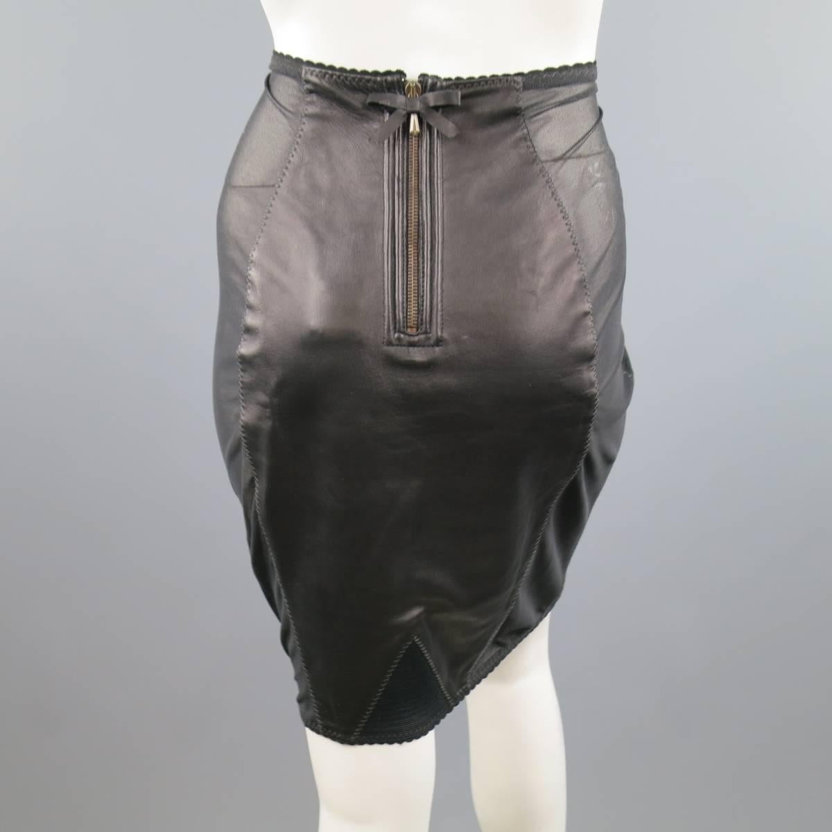 Jean Paul Gaultier Black Leather and Mesh Panel Girdle Pencil Skirt 2