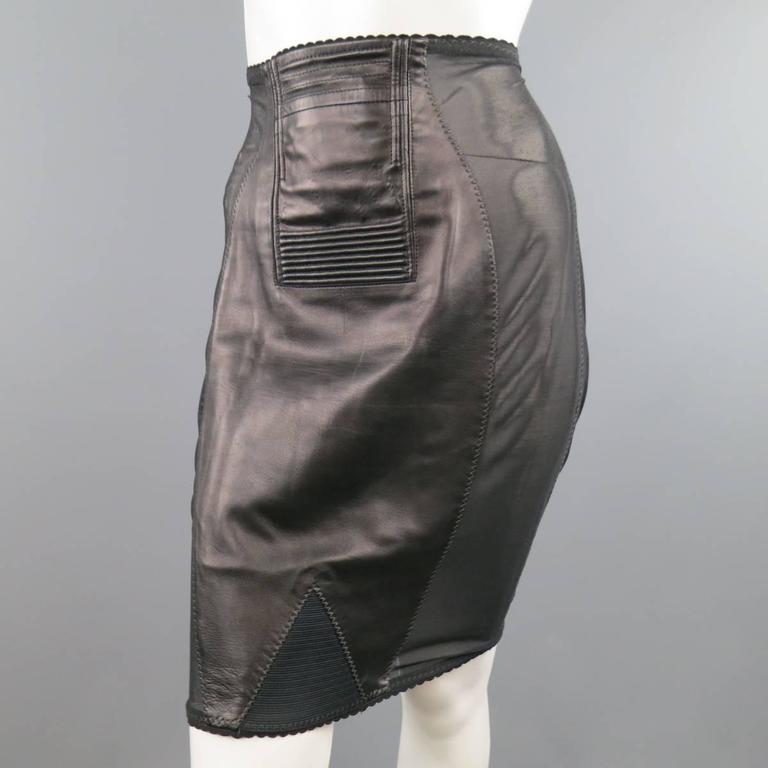 Jean Paul Gaultier Black Leather and Mesh Panel Girdle Pencil Skirt at ...