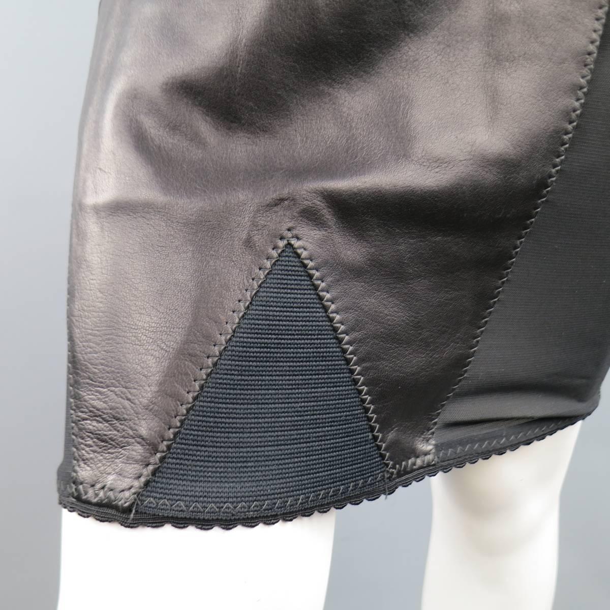 Jean Paul Gaultier Black Leather and Mesh Panel Girdle Pencil Skirt In Good Condition In San Francisco, CA