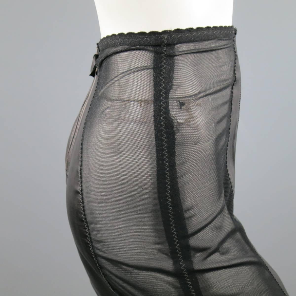 Jean Paul Gaultier Black Leather and Mesh Panel Girdle Pencil Skirt 1
