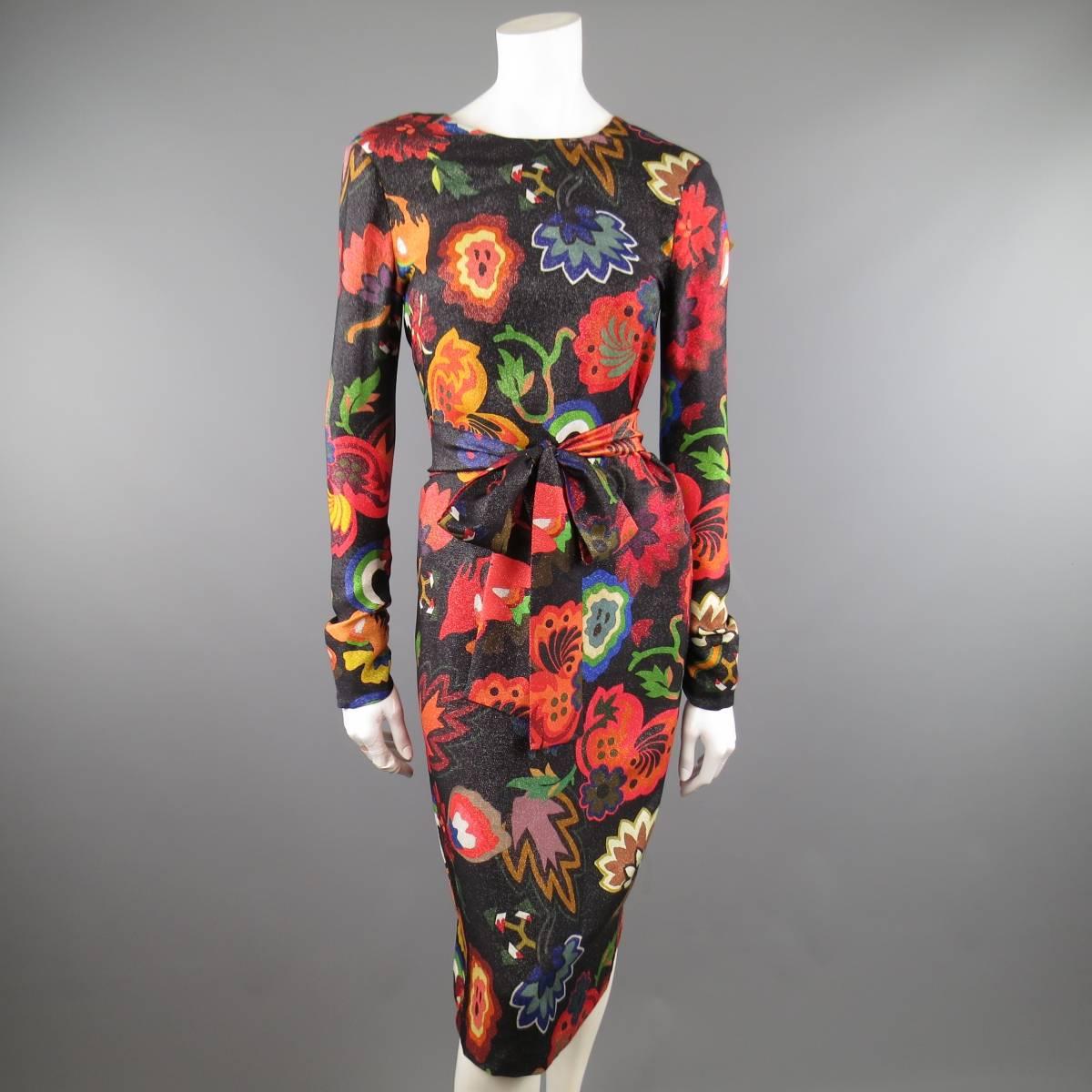 PAUL SMITH Size 6 Multi-Color Floral Black Silk Blend Lurex Backless Dress In New Condition In San Francisco, CA