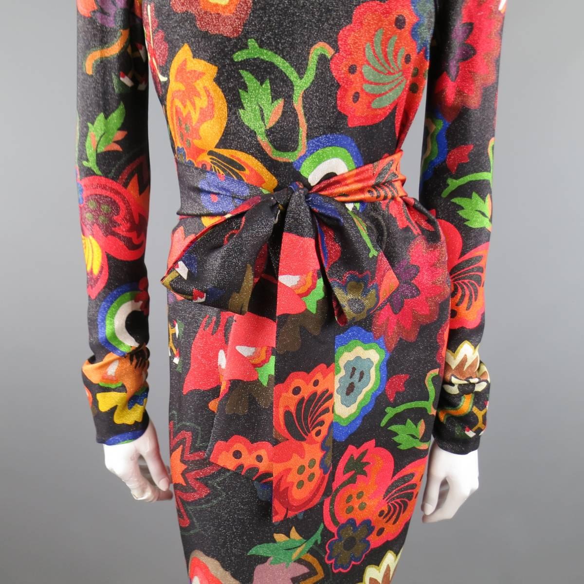 Women's PAUL SMITH Size 6 Multi-Color Floral Black Silk Blend Lurex Backless Dress
