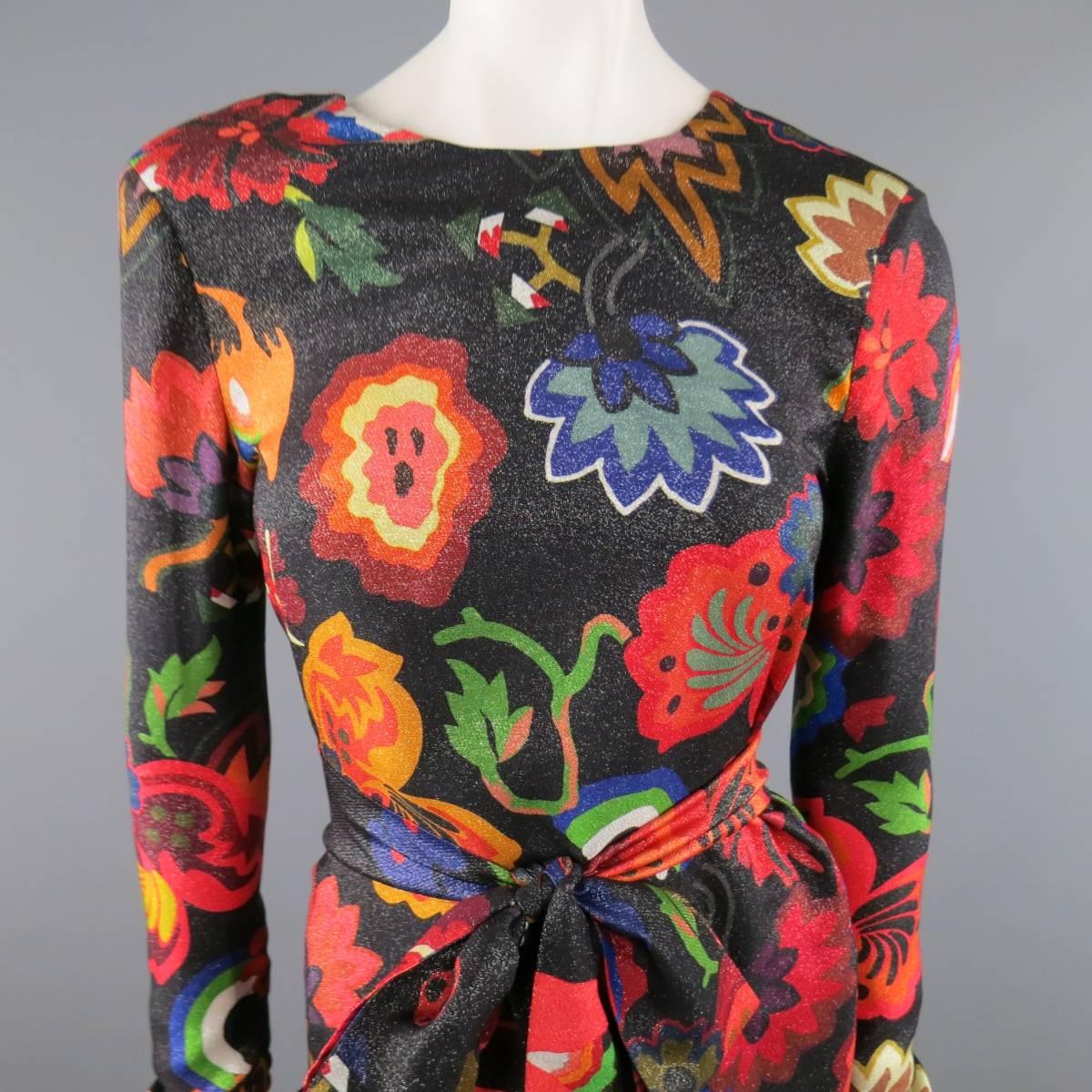 PAUL SMITH Size 6 Multi-Color Floral Black Silk Blend Lurex Backless Dress 1