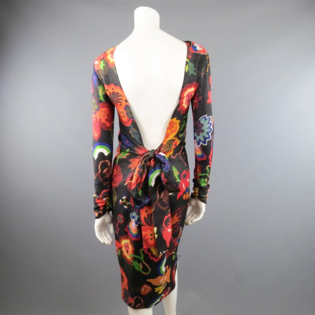 PAUL SMITH Size 6 Multi-Color Floral Black Silk Blend Lurex Backless Dress 4