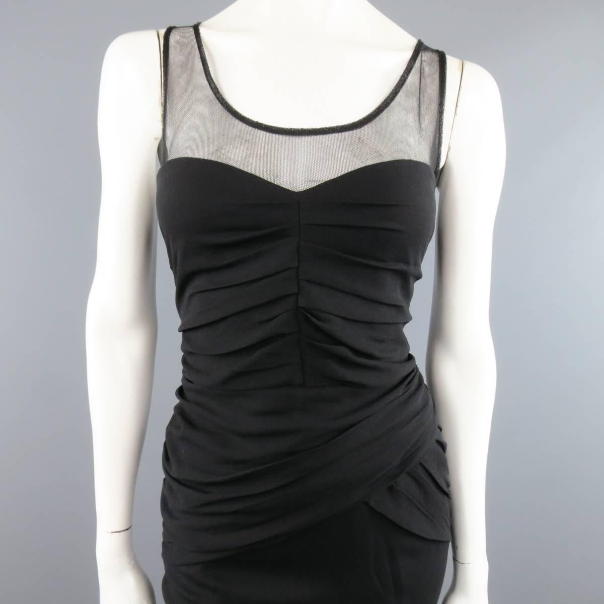 BURBERRY PRORSUM cocktail dress features a light weight pleat draped silk crepe body with sweetheart neckline and mesh scoop neck top. Made in Italy.  Retails at $1995
 
New with Tags.
Marked: IT 46
 
Measurements:
 
Shoulder: 13 in.
Bust: 38