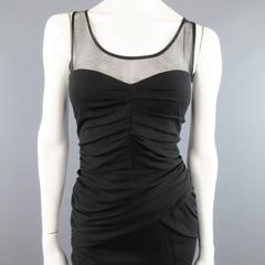 BURBERRY PRORSUM Size 10 Black Draped Silk & Mesh Cocktail Dress