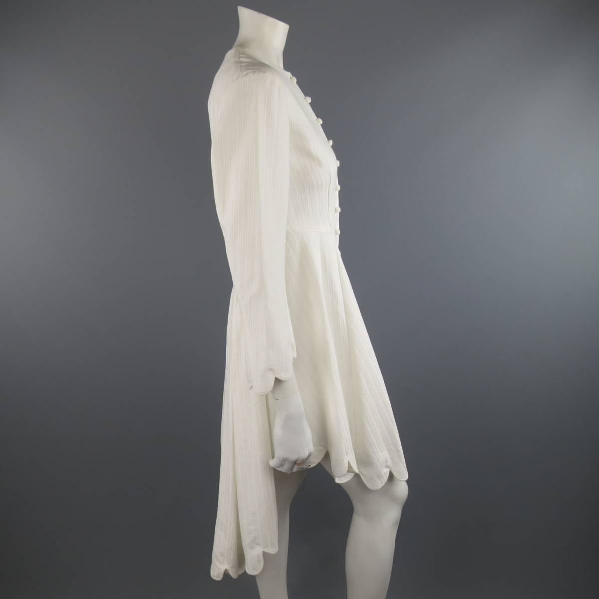 Gray Ralph Lauren White Striped Cotton Scalloped High Low Shirt Dress