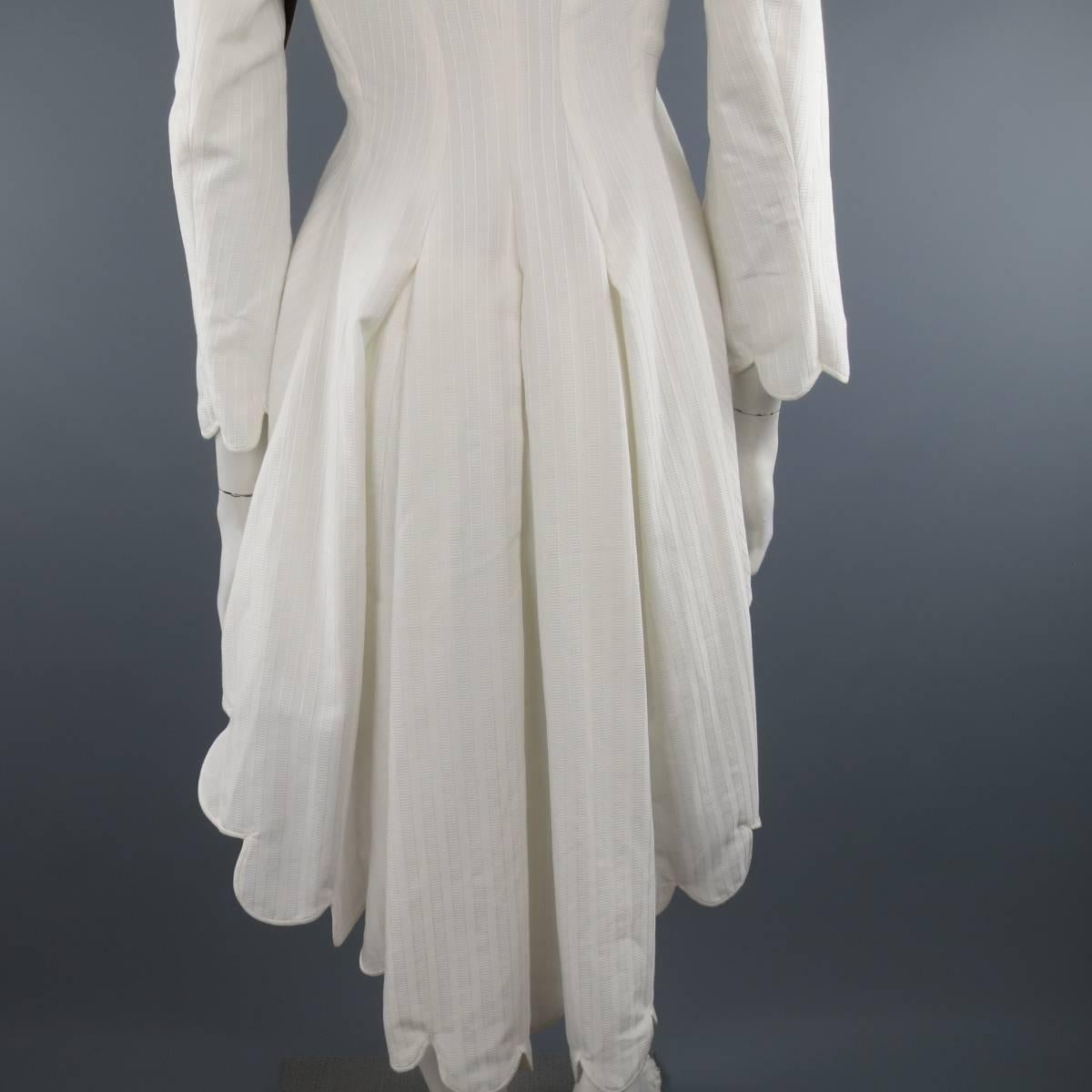 Ralph Lauren White Striped Cotton Scalloped High Low Shirt Dress 1