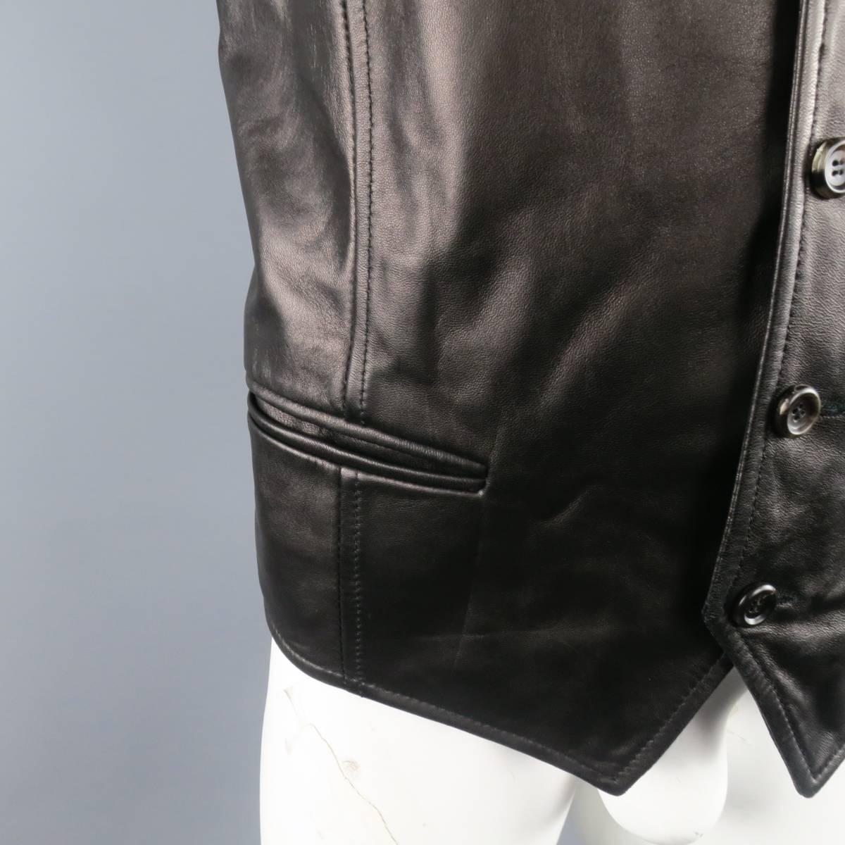Men's DOLCE & GABBANA 46 Black Sheep Leather V Neck Vest In Good Condition In San Francisco, CA