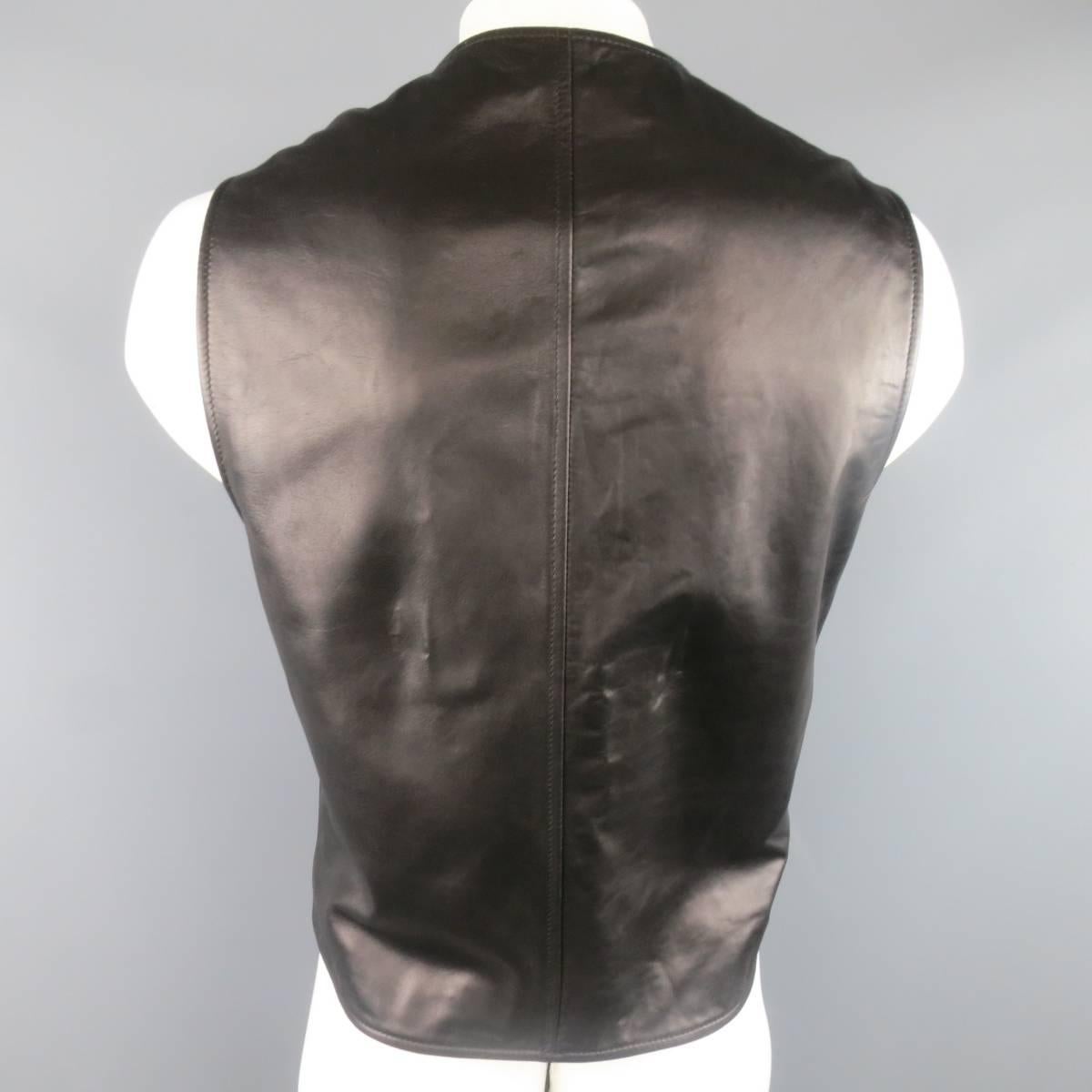 Men's DOLCE & GABBANA 46 Black Sheep Leather V Neck Vest 1