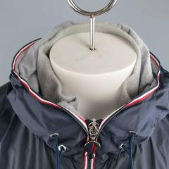 Men's MONCLER XL Navy Poliammide Hooded Ribbon Trim Windbreaker Jacket