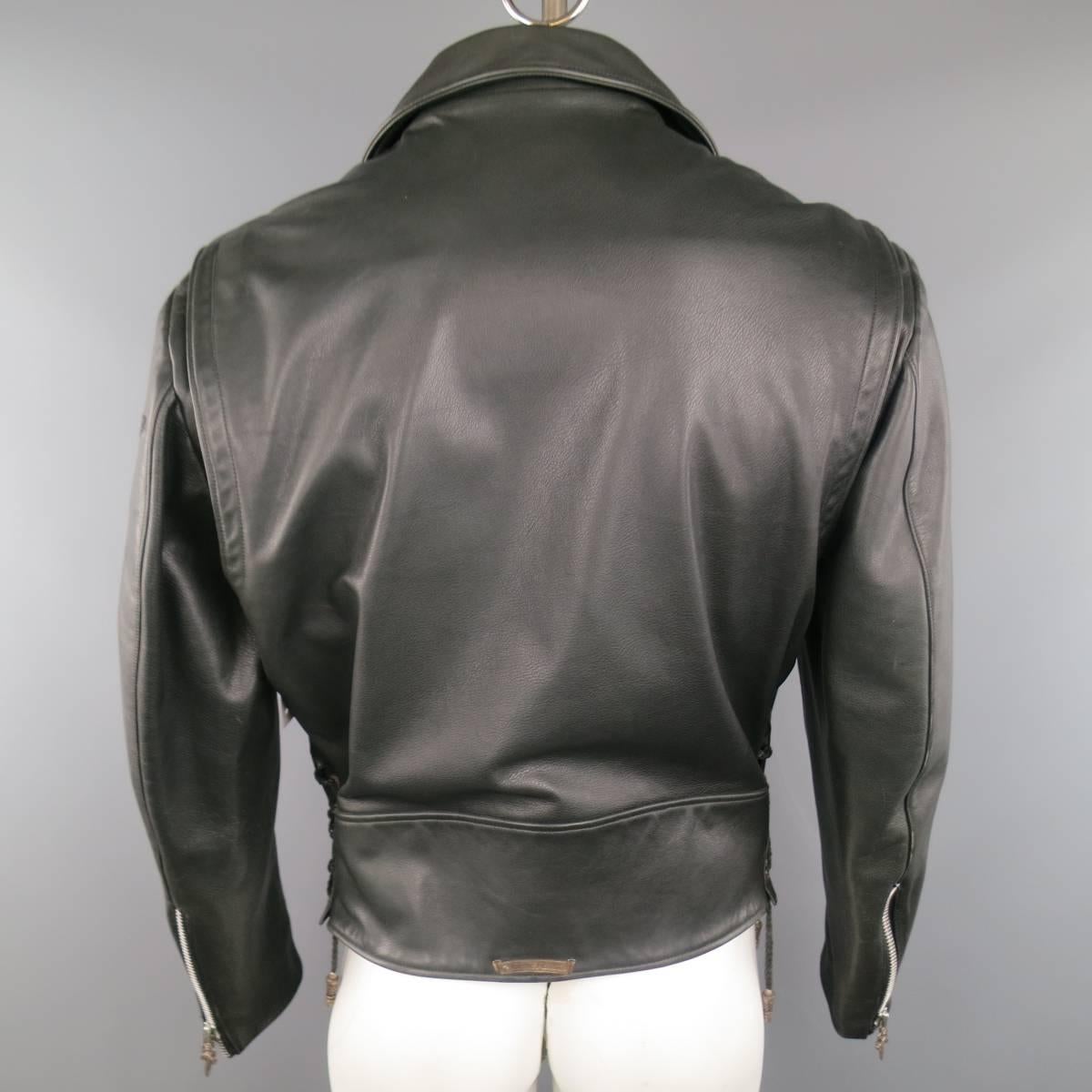 CHROME HEARTS Black Leather Sterling Sliver Sward & Star Hardware Biker Jacket 2