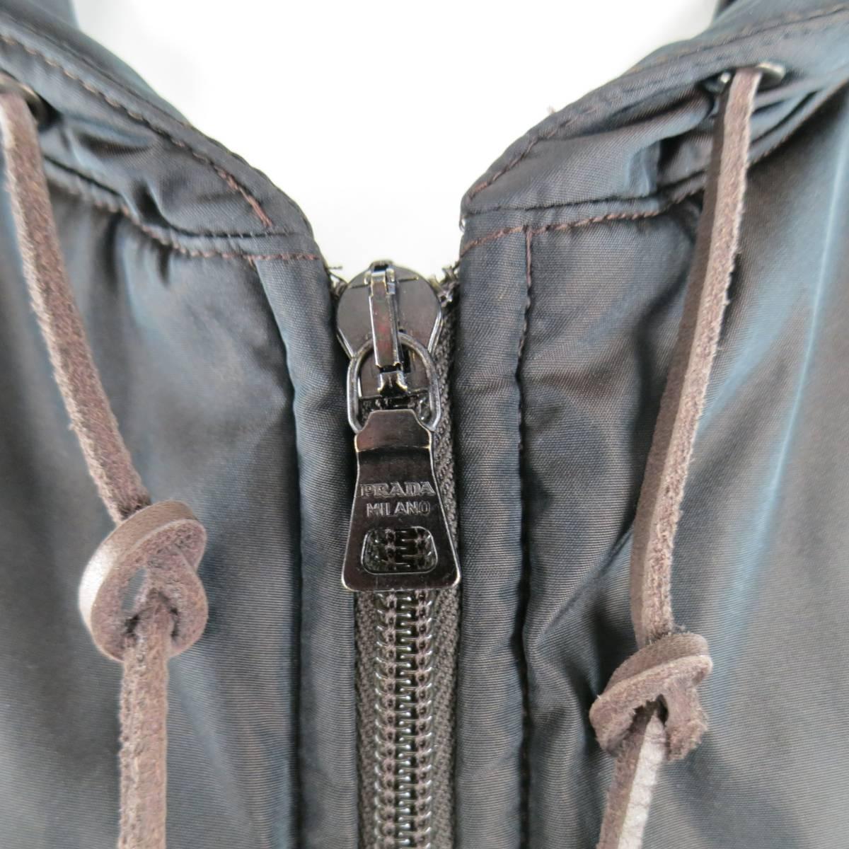 Gray PRADA XL Brown Iridescent Polyester Hooded Elbow Pad Jacket