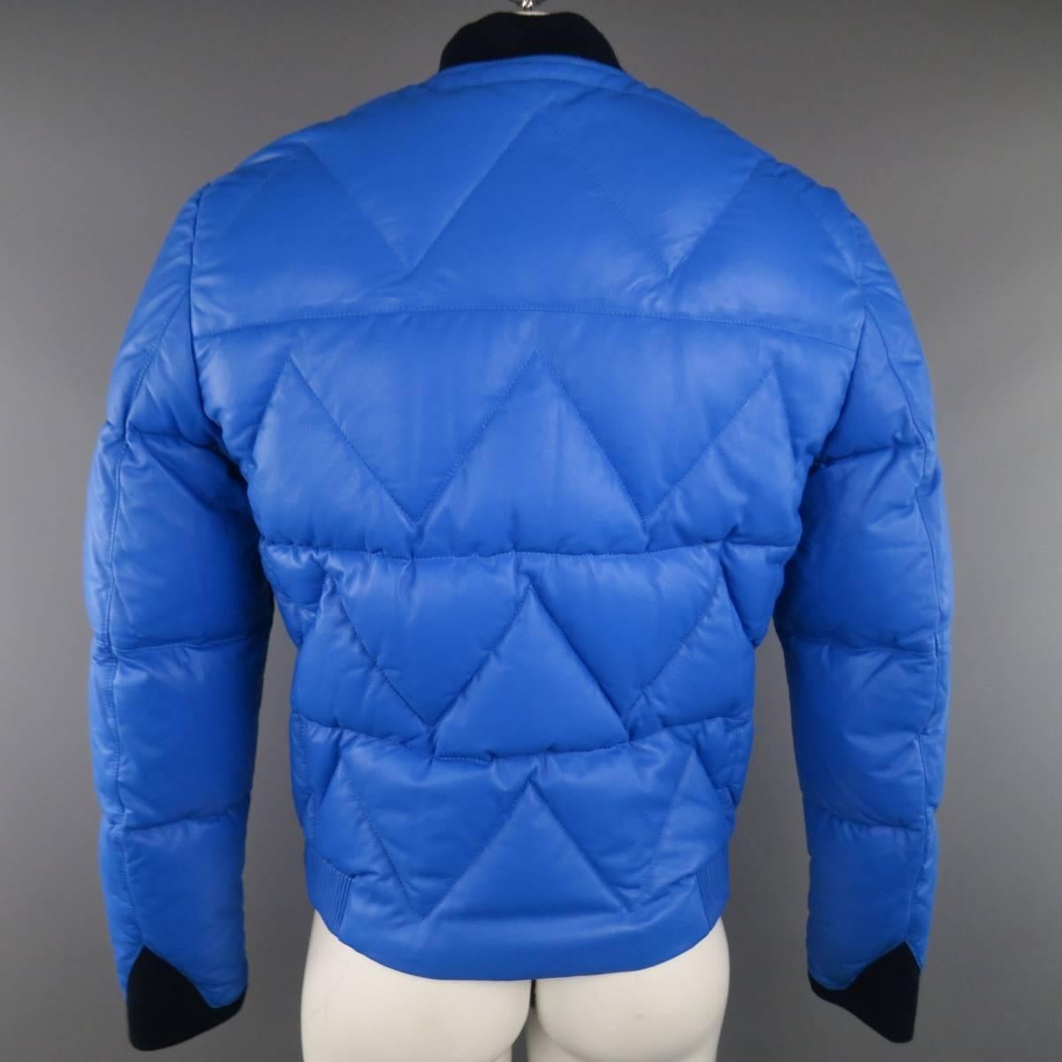Men's KENZO L Blue Chevron Quilted Leather Bomber Jacket 4
