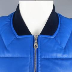 Men's KENZO L Blue Chevron Quilted Leather Bomber Jacket