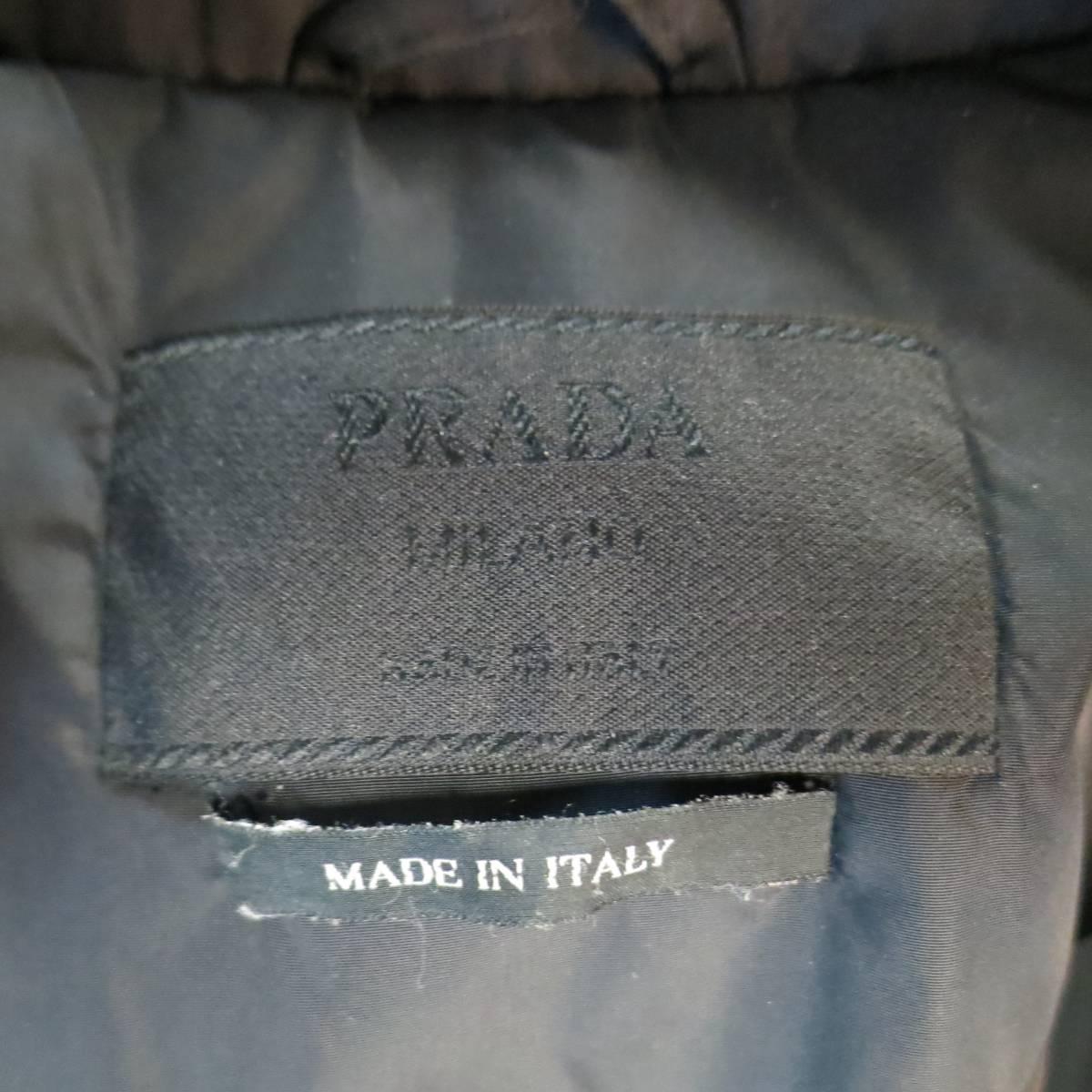 Men's PRADA 40 Black Patch Pocket Leather Shoulder Military Jacket 4