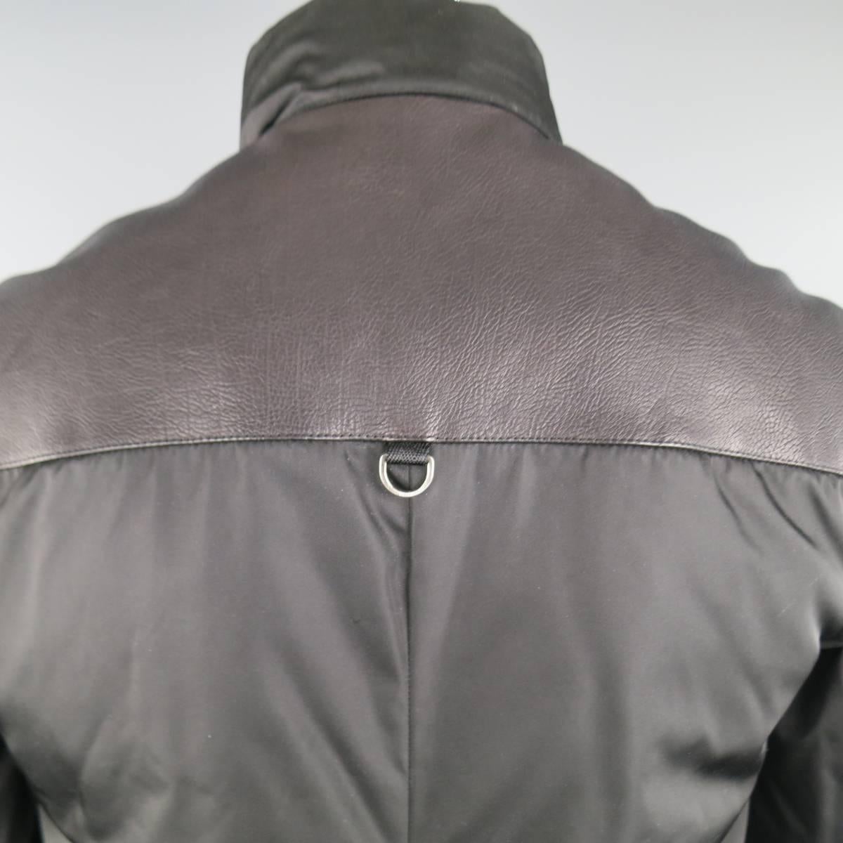 Men's PRADA 40 Black Patch Pocket Leather Shoulder Military Jacket 2