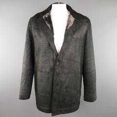 Men's PRADA 46 Black Shearling Collared Button Up Coat