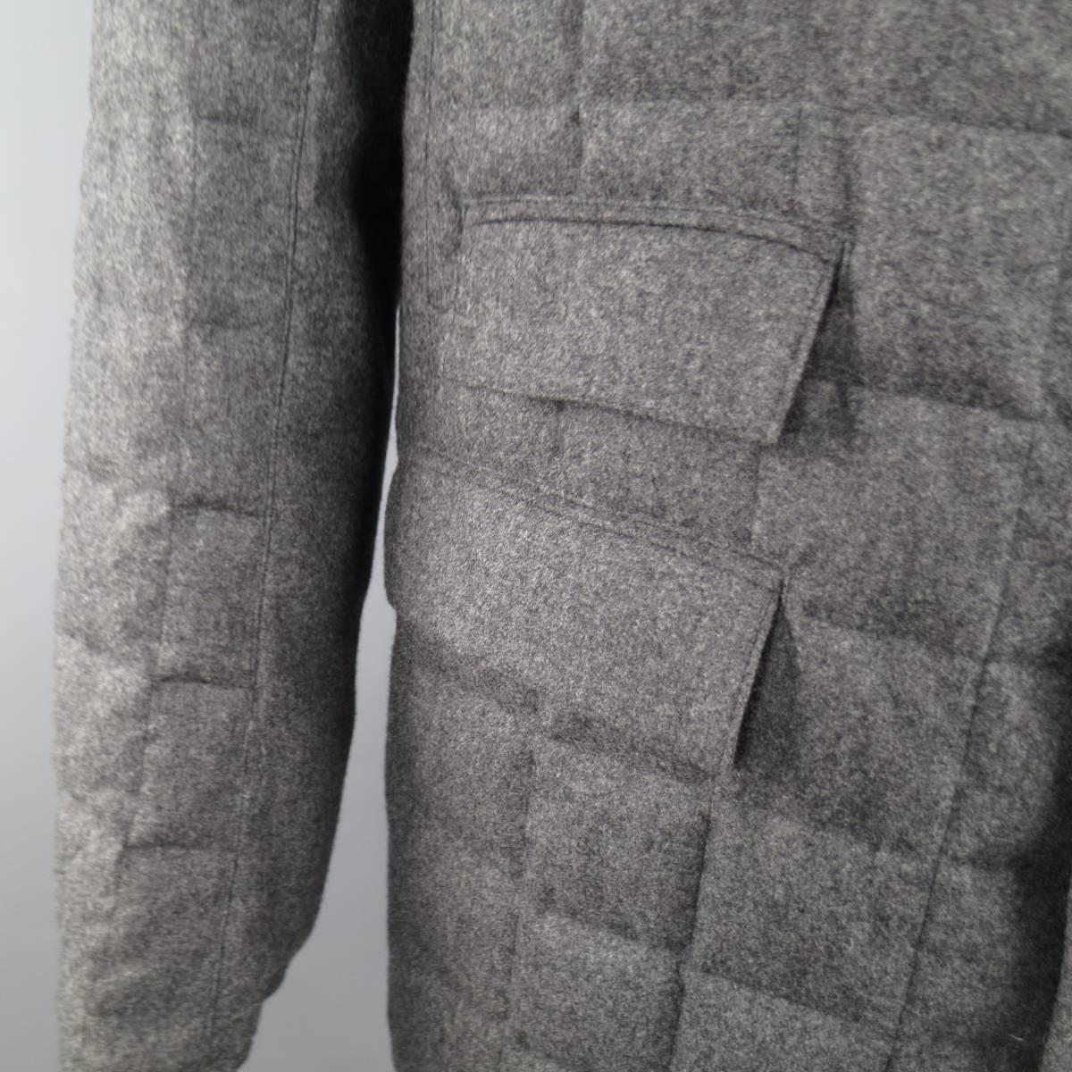 Men's BLACK FLEECE 44 Dark Gray Quilted Down Wool Sport Coat Jacket In Excellent Condition In San Francisco, CA