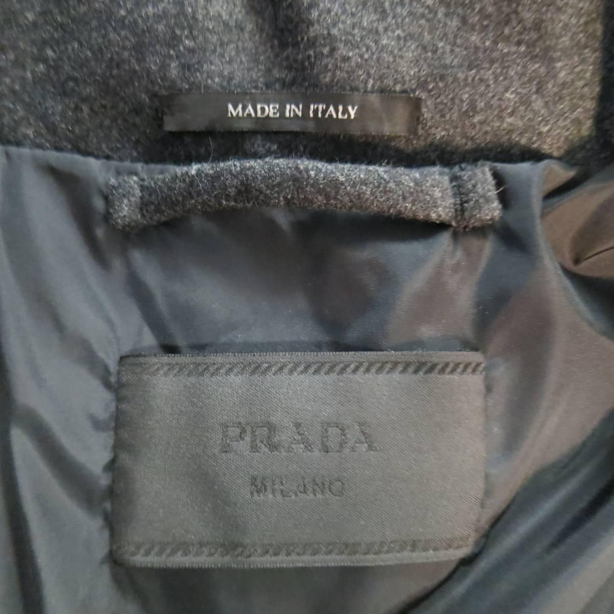Men's PRADA XL Grey & Black Quilted Wool & Leather High Neck Puffer Jacket 1