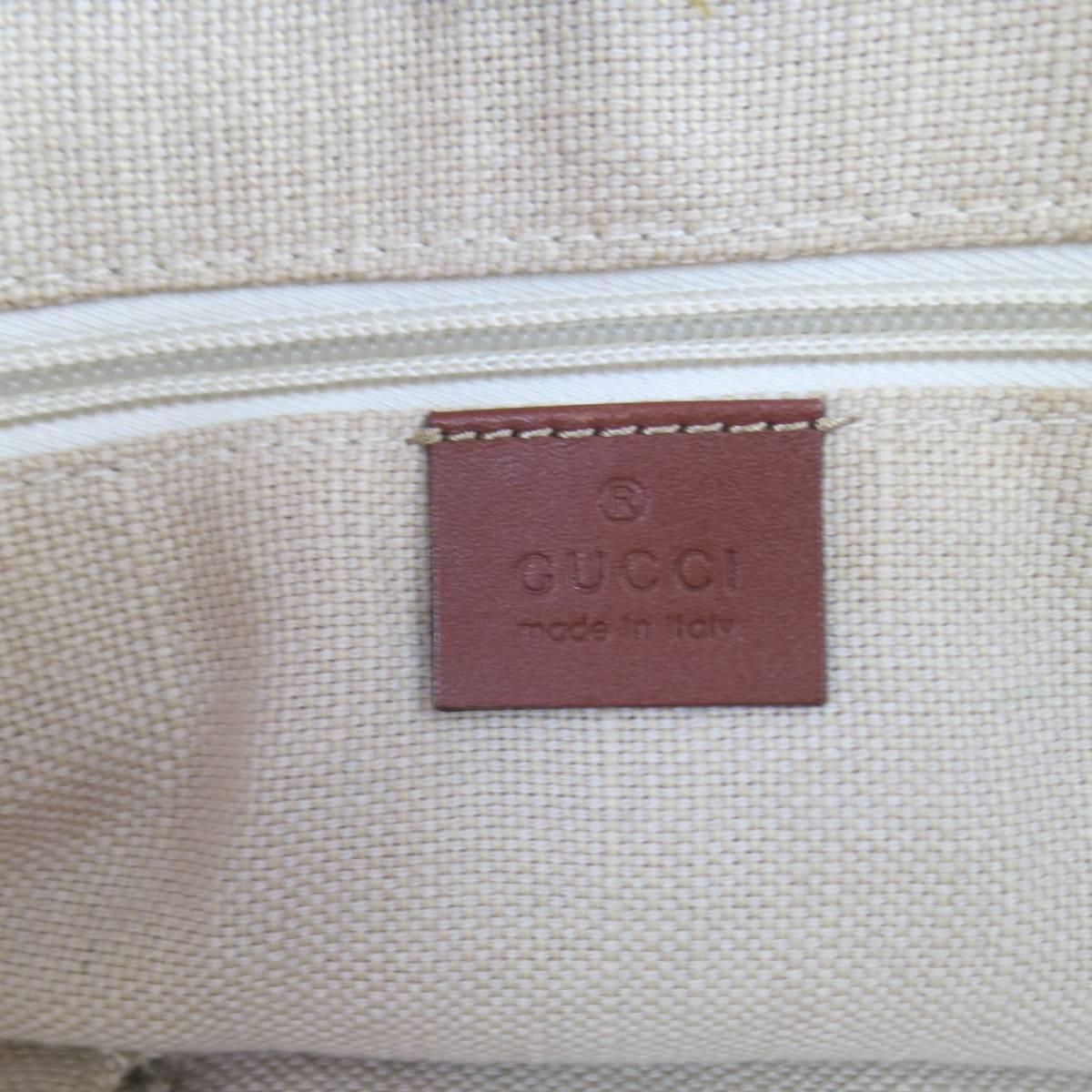 GUCCI Beige Canvas & Guccissima Embossed Leather Tote Bag 5