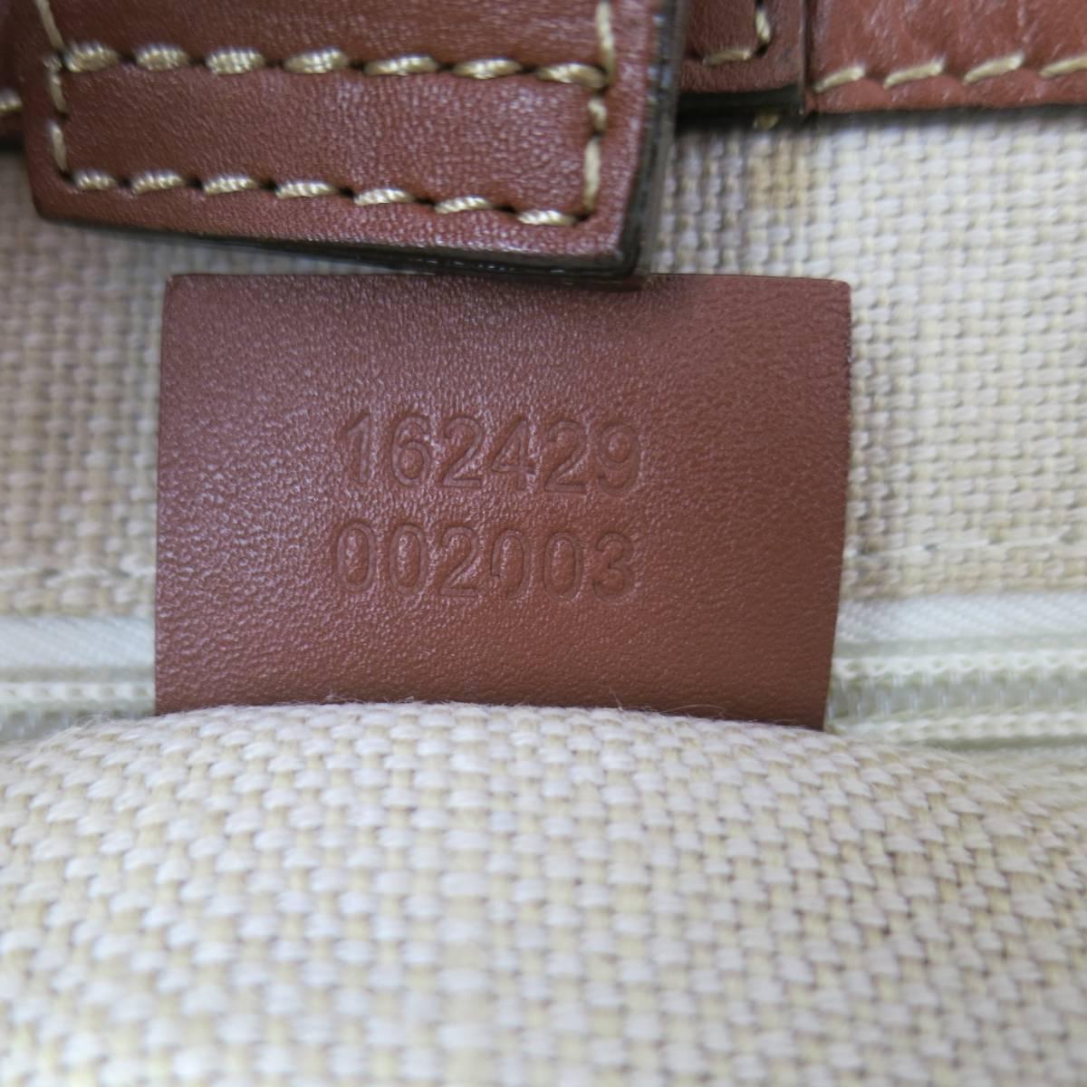 GUCCI Beige Canvas & Guccissima Embossed Leather Tote Bag 6