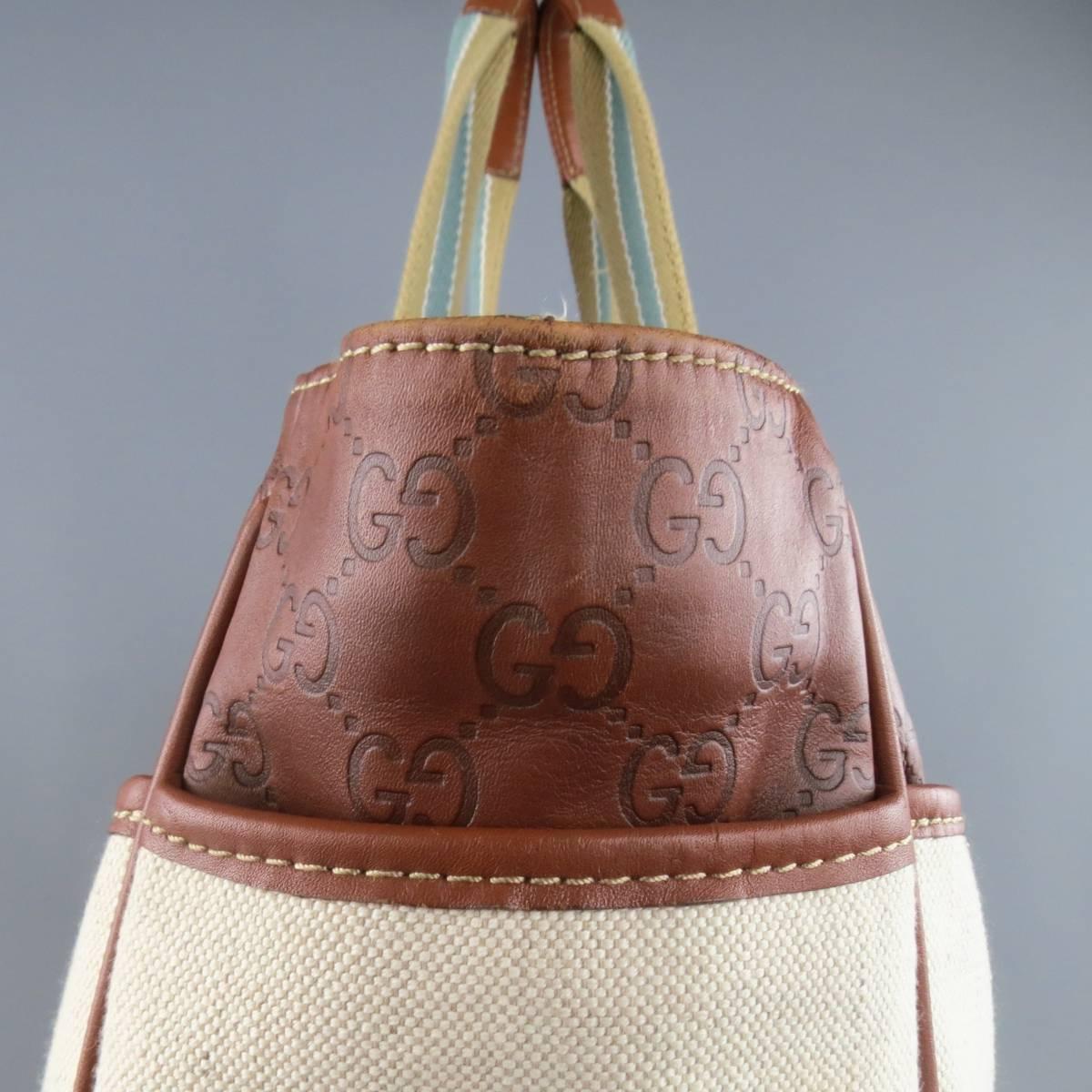 Women's or Men's GUCCI Beige Canvas & Guccissima Embossed Leather Tote Bag
