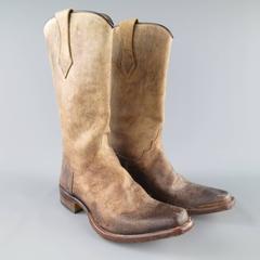 Men's BESTETTI Size 8 Taupe Distressed Leather Western Cowboy Boots