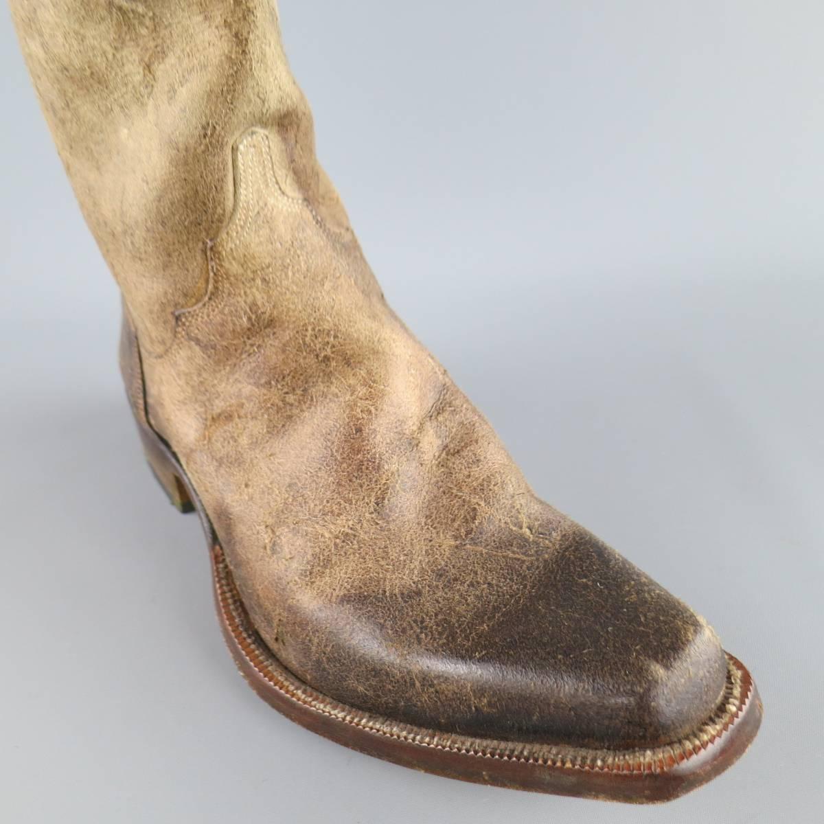 Herren BESTETTI Größe 8 Taupe Distressed Leder Western Cowboy Stiefel im Zustand „Hervorragend“ in San Francisco, CA