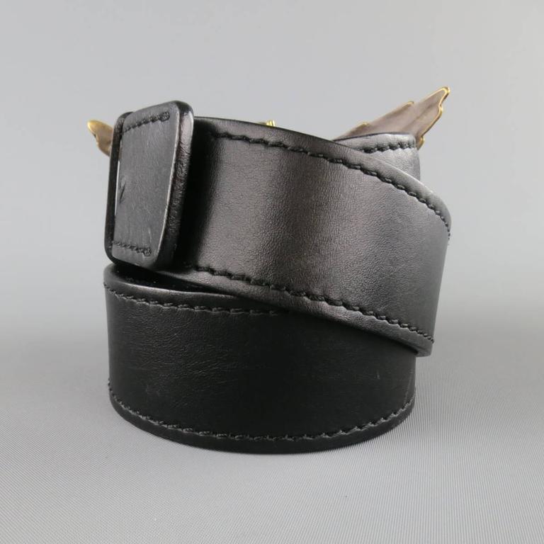小物 Dior homme D-buckle belt [Hedi] Christian Dior D Buckle Black Aged Leather Belt - Size 90