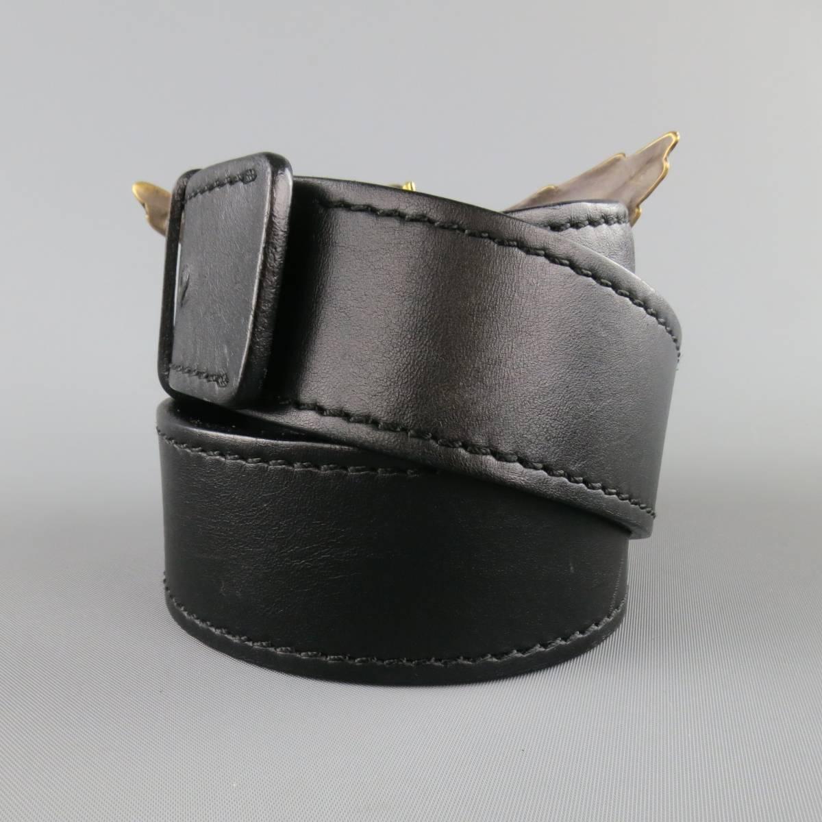 DIOR HOMME by Hedi Slimane Size 36 Black Leather Gold Eagle Buckle Belt In Good Condition In San Francisco, CA