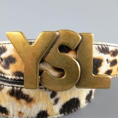YVES SAINT LAURENT Size 40 Leopard Cheetah Pony Hair Gold Buckle Belt