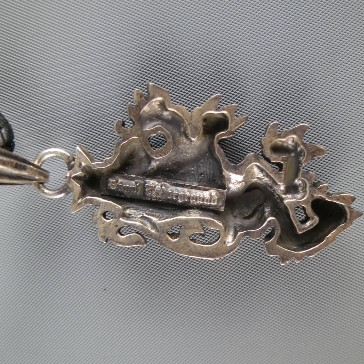 Royal Underground Black Leather Sterling Silver Lion Necklace 2